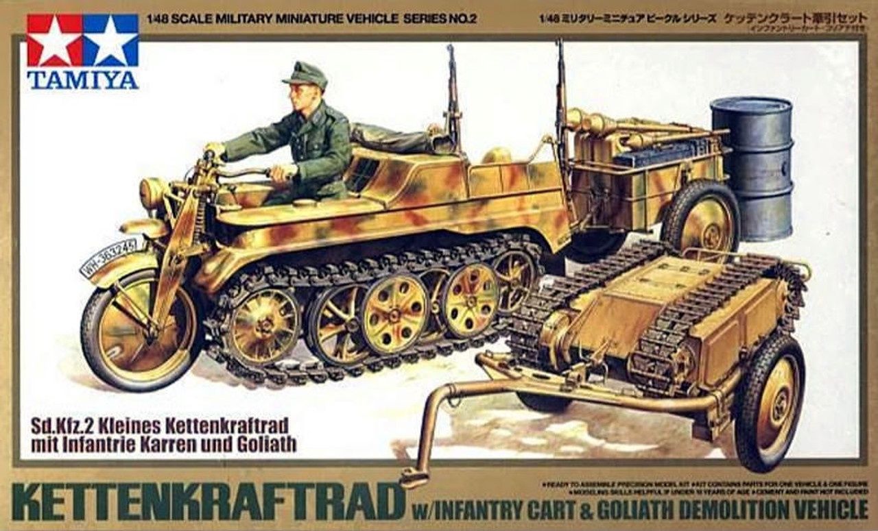 Tamiya 1/48 German Kettenkraftrad w/Infantry Cart &amp; Goliath Demolition Vehicle 32502