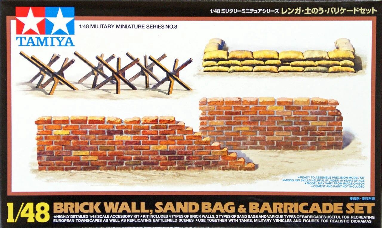 Tamiya 1/48 Brick Wall, Sand Bag &amp; Barricade Set 32508