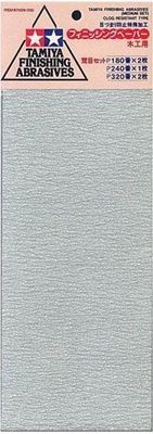 Tamiya Finishing Abrasives Medium Pack: P180, P240, P320 (5 Sheets) 87009