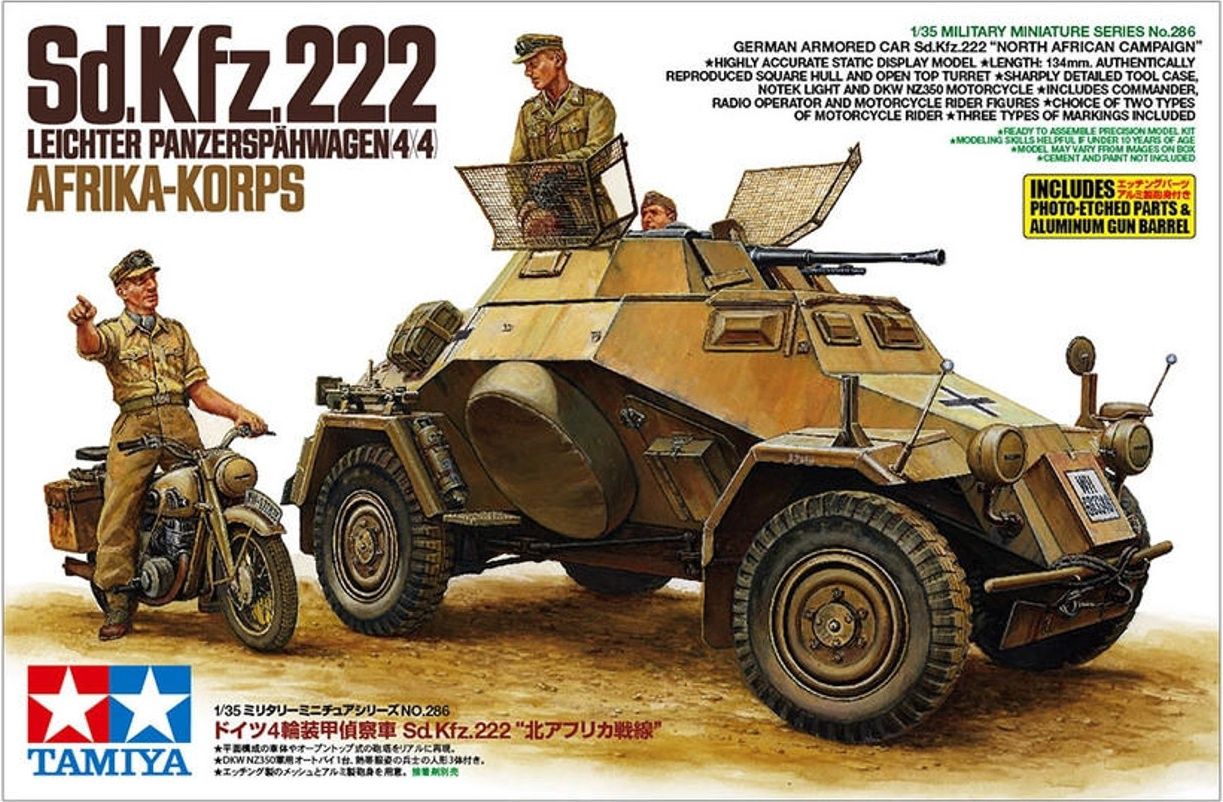 Tamiya 1/35 Sd.Kfz. 222 Leichter Panzerspähwagen 4x4 Afrika-Korps w/PE &amp; barrel 35286