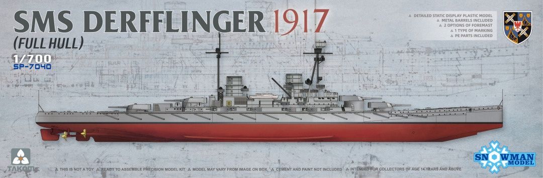 Takom 1/700 SMS Derfflinger 1917 (Full Hull with metal barrels) 7040SP