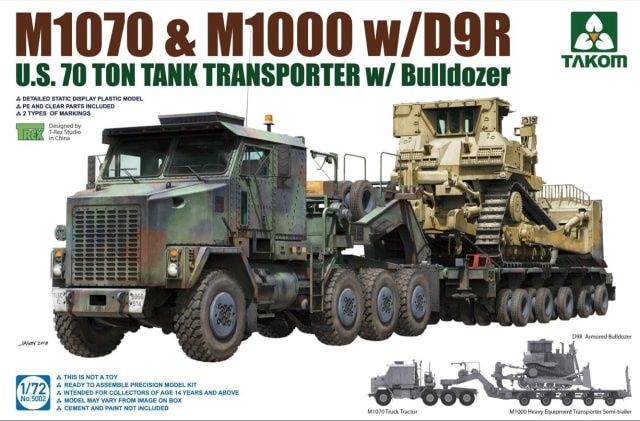 Takom 1/72 M1070 &amp; M1000 w/D9R U.S. 70 Ton Tank Transporter w/Bulldozer 5002