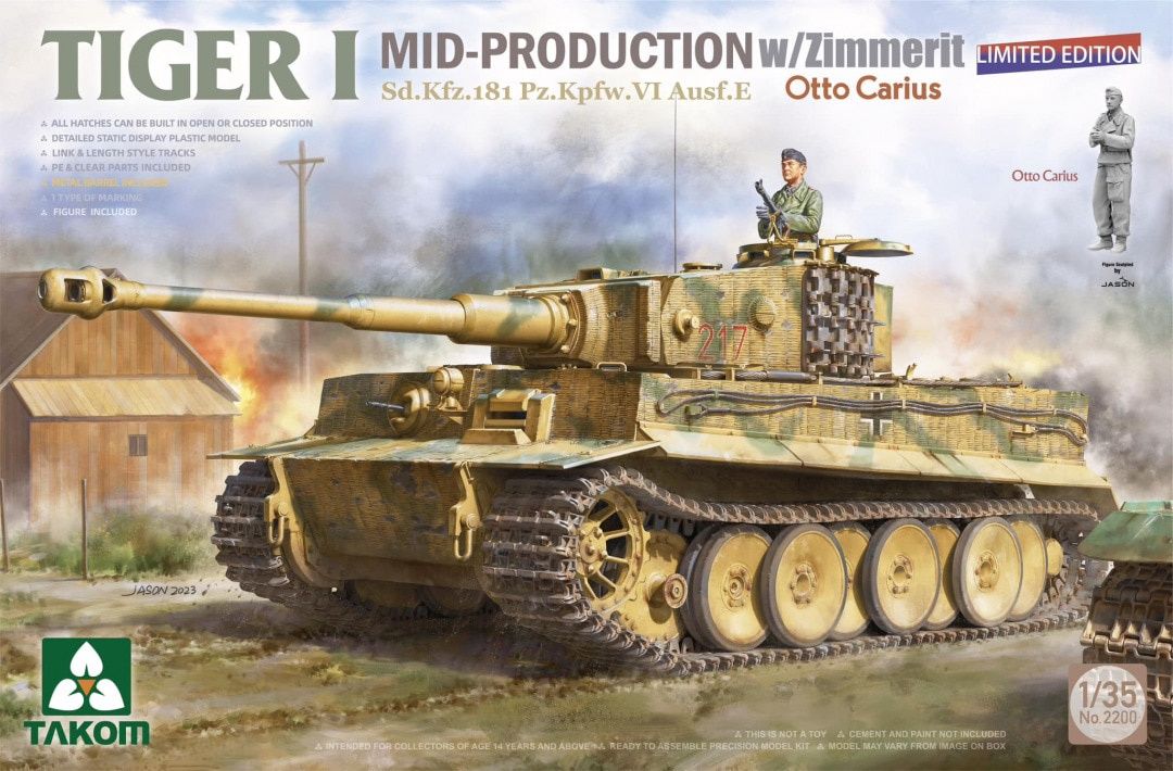 Takom 1/35 Tiger I Mid Production w/zimmerit Sd.Kfz. 181 Pz.Kpfw. VI Ausf. E Otto Carius 2200