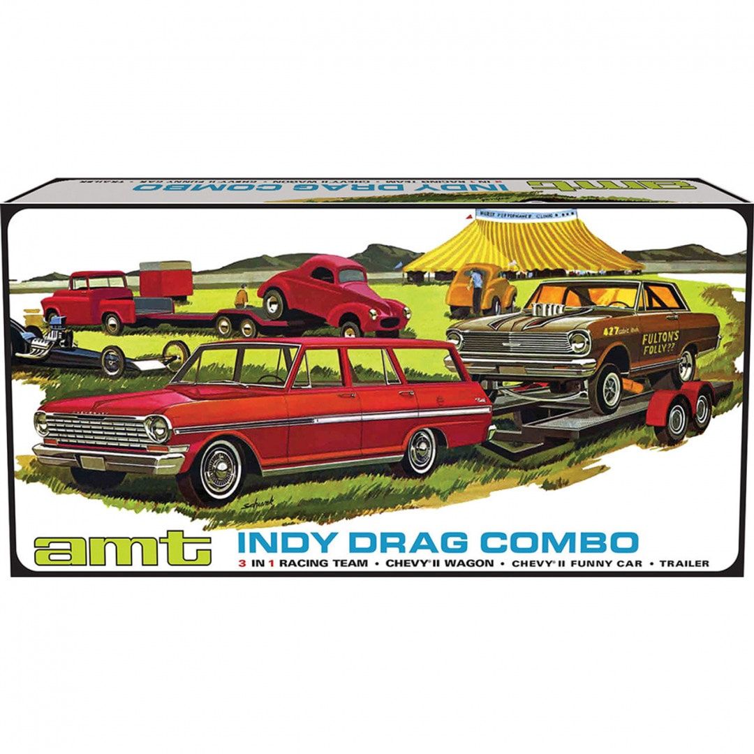 AMT 1/25 Indy Drag Combo: 1963 Chevy II Wagon Funny Car with Trailer 1520