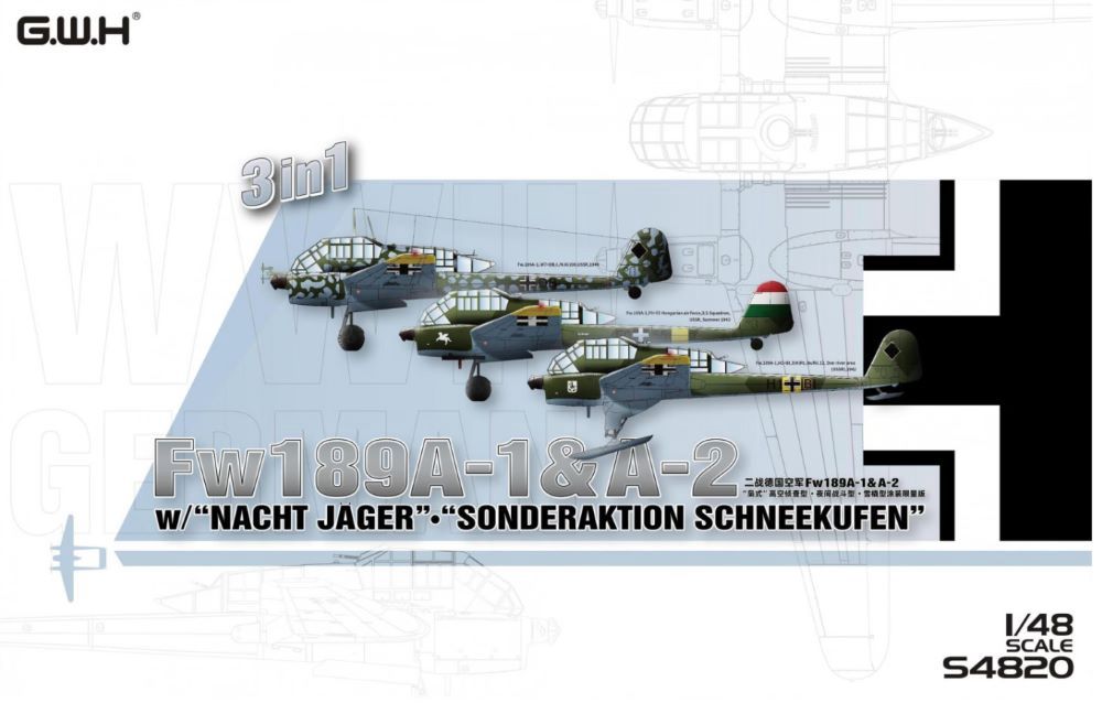 Great Wall Hobby 1/48 Fw 189A-1 &amp; A-2 /w &quot;Nacht Jager&quot; - &quot;Sonderaktion Schneekufen&quot; 3 in 1 S4820