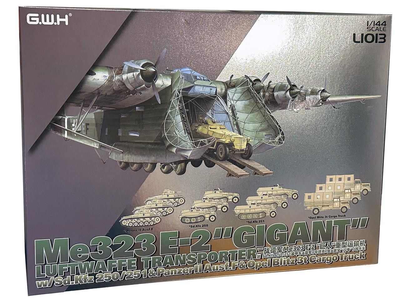 Great Wall Hobby 1/144 Me 323 E-2 "Gigant" Luftwaffe Transporter w/Sd.Kfz. 250/251 &amp; Panzer II Ausf. F &amp; Opel Blitz 3t Cargo Truck L1013