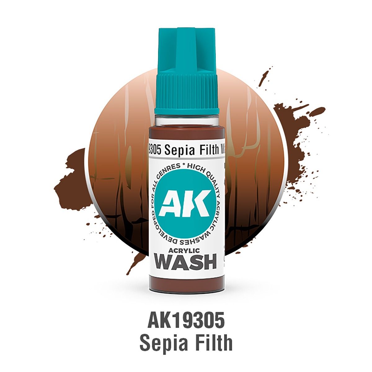 AK Interactive Acrylic Wash Sepia Filth 18ml 19305