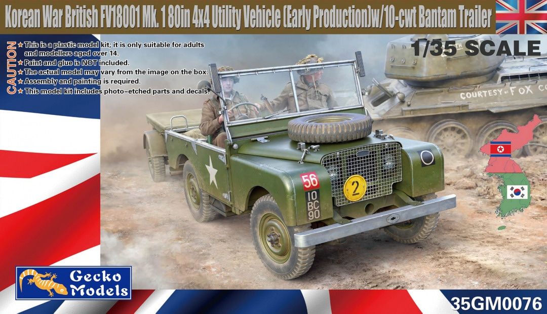 Gecko 1/35 Korean War British FV18001 Mk. 1 80in 4x4 Utility Vehicle (Early Production) w/10-cwt Bantam Trailer 35GM0076