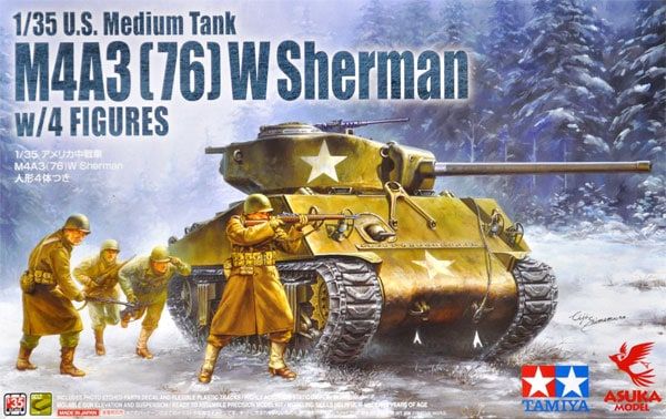 Asuka 1/35 U.S. Medium Tank M4A3 (76) W Sherman w/4 Figures 35-048