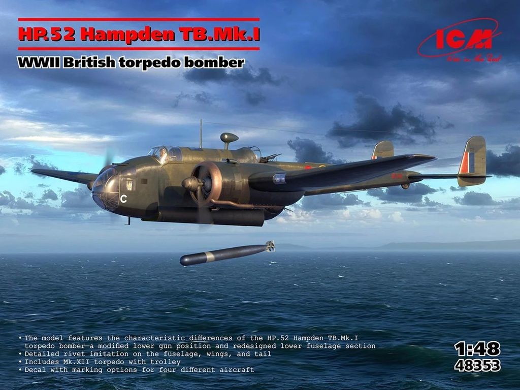 ICM 1/48 HP.52 Hampden TB MK. I WW II British Torpedo Bomber 48353