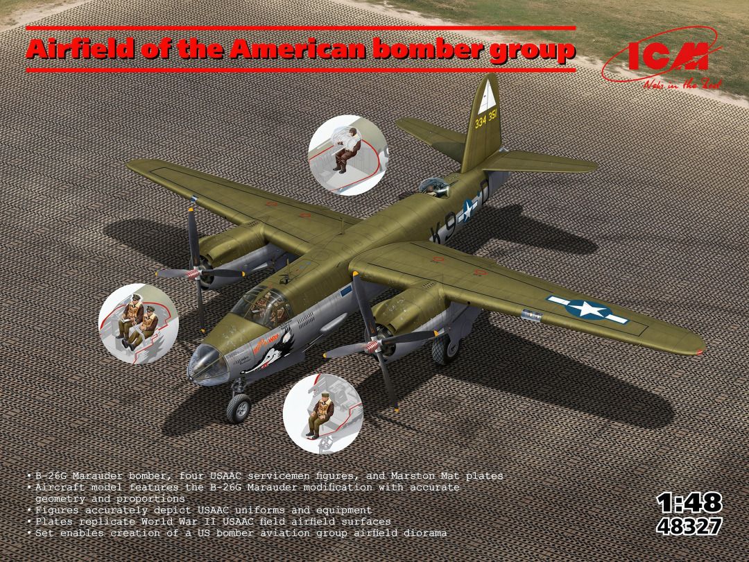 ICM 1/48 Airfield of the American Bomber Group: B-26G, 4 Figures, Marston Mat 48327