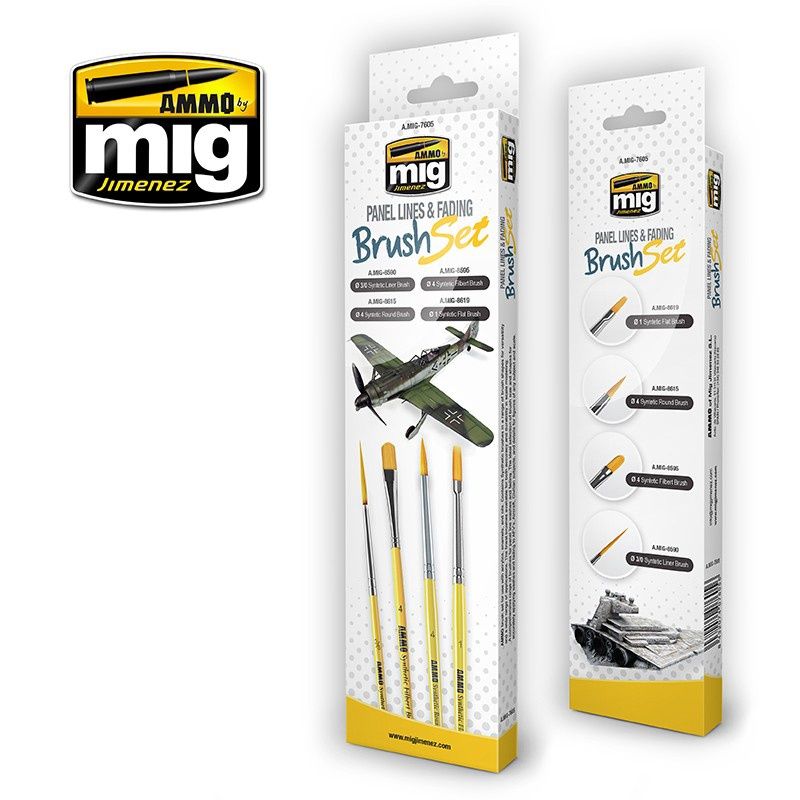 AMMO by Mig  Panel Lines &amp; Fading Brush Set 7605