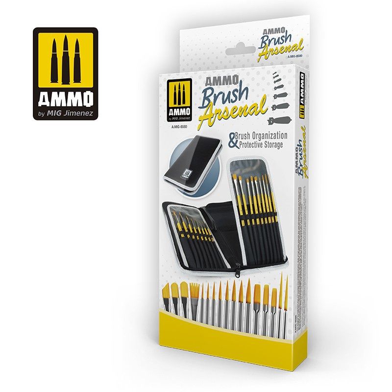 AMMO by Mig  Brush Arsenal (Brush Organizer &amp; Protective Storage w/17 Brushes) 8580