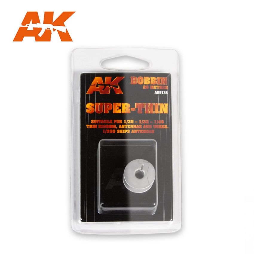 AK Interactive  Elastic Rigging Bobbin Super-Thin for 1:35 / 1:32 / 1:8 / 1:30 - 20m / 66ft 9136