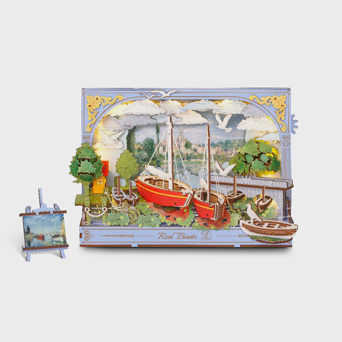 Rowood Wooden Floral Paintings Red Boats TH004