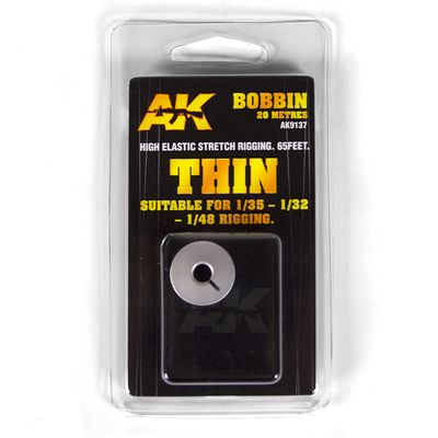 AK Interactive  Elastic Rigging Bobbin Thin for 1:35 / 1:32 / 1:45 - 20m / 66ft 9137