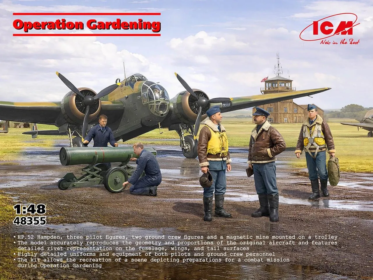 ICM 1/48 'Operation Gardening' HP.52 Hampden w/Figures &amp; Mine 48355