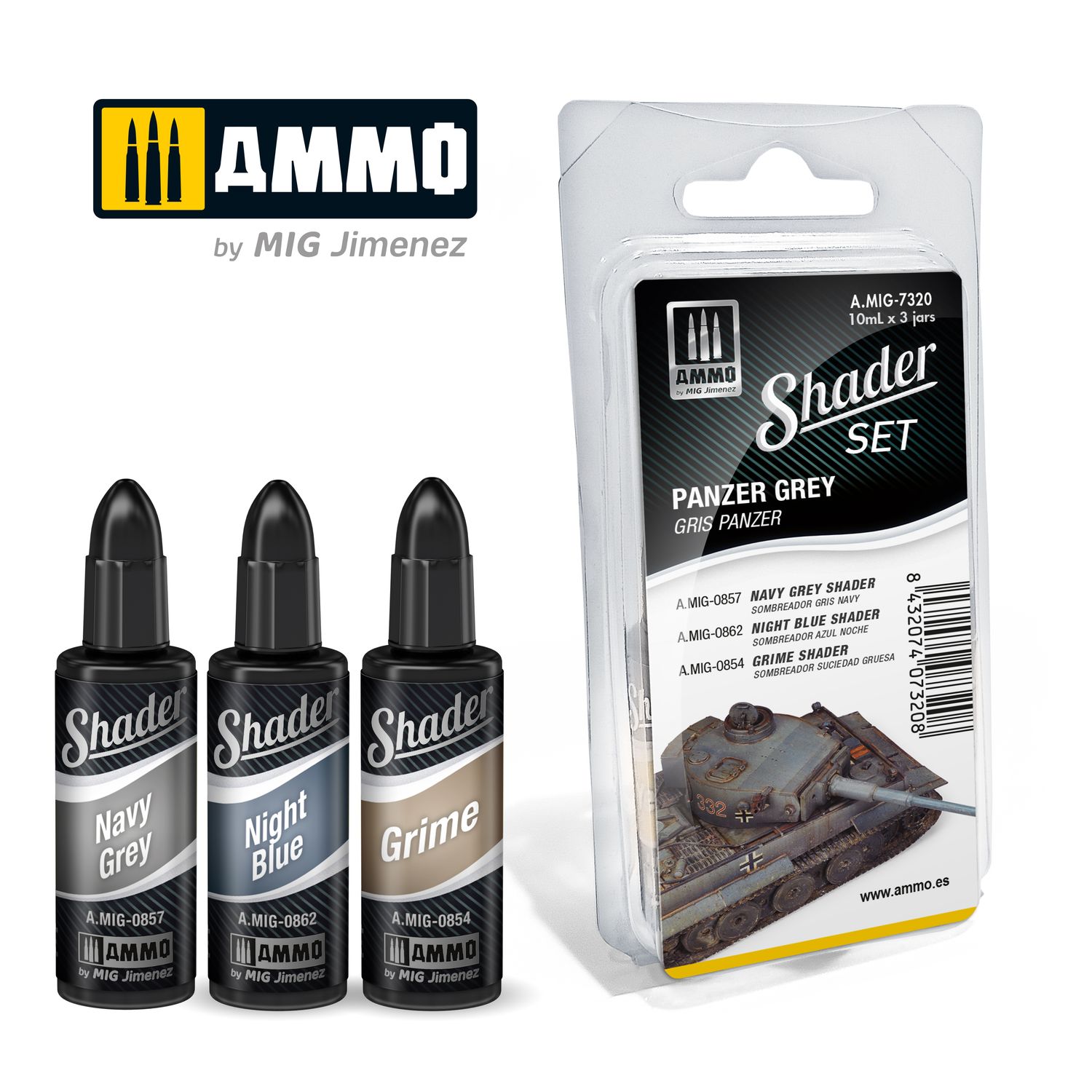 AMMO by Mig Shader Set Panzer Grey 7320