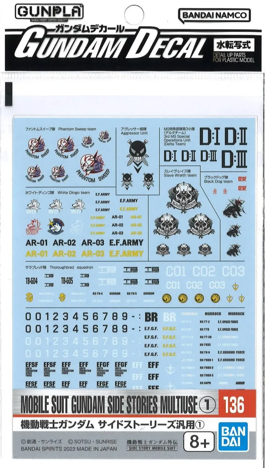 Bandai 1/144 Gundam Decal GD-136 Multiuse for HG Mobile Suits 1 "MSG Side Stories" 5065084