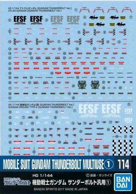 Bandai 1/144 Gundam Decal GD-114 Multiuse for HG Mobile Suits 1 "Mobile Suit Gundam Thunderbolt" 5061172