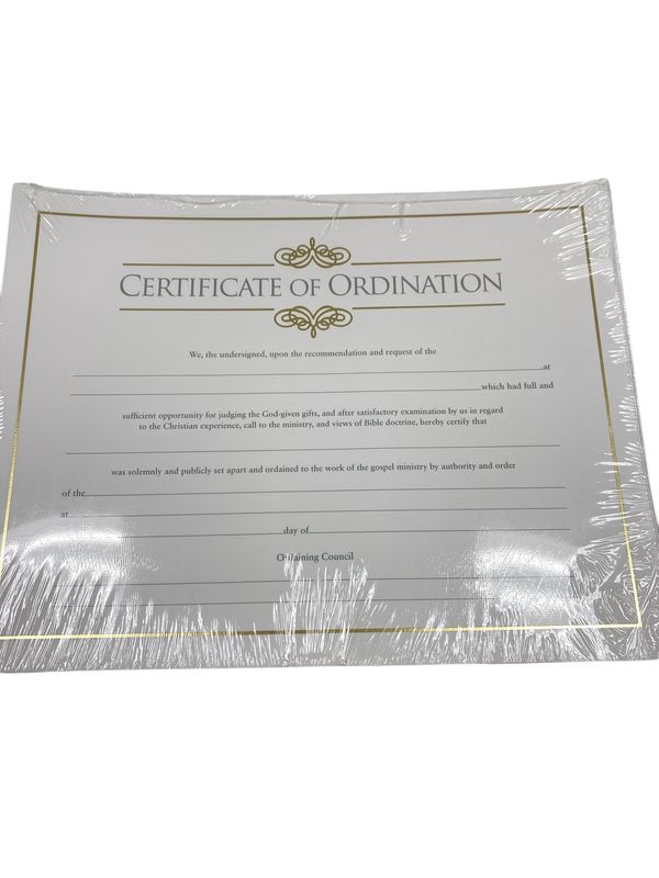 Minster’s Ordination Certificate