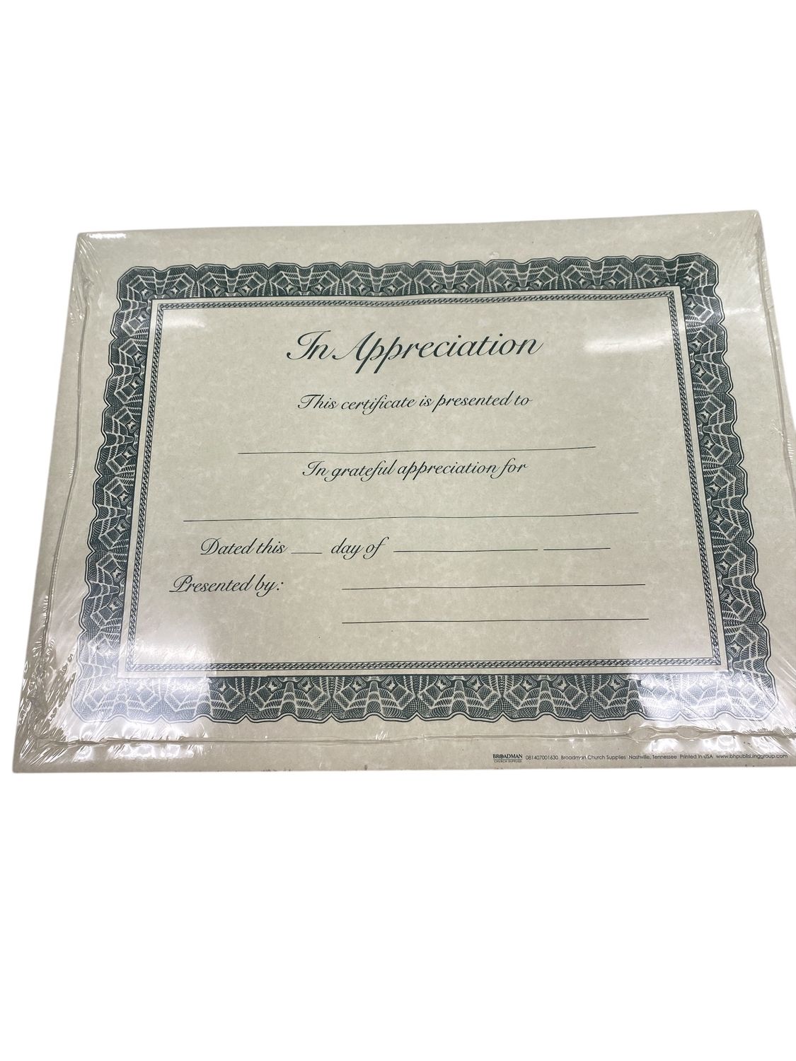 In Appreciation Certificate
