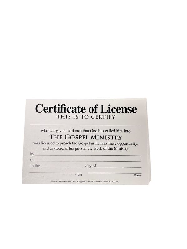 Certificate of License Billfold Size