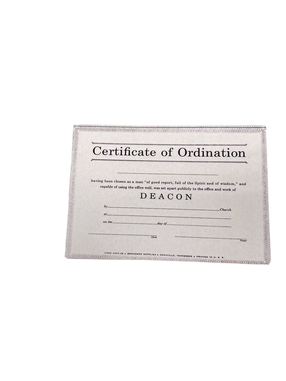 Deacon Certificate of Ordination Billfold Size