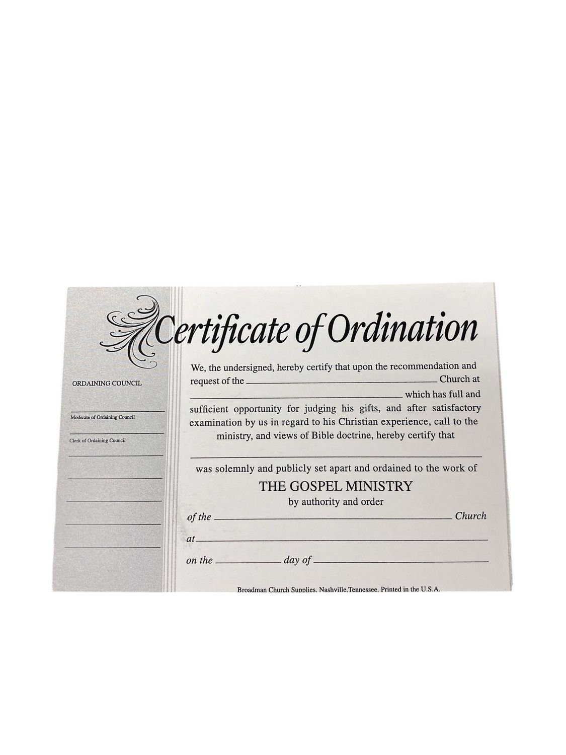 Minister Ordination Billfold Certificate