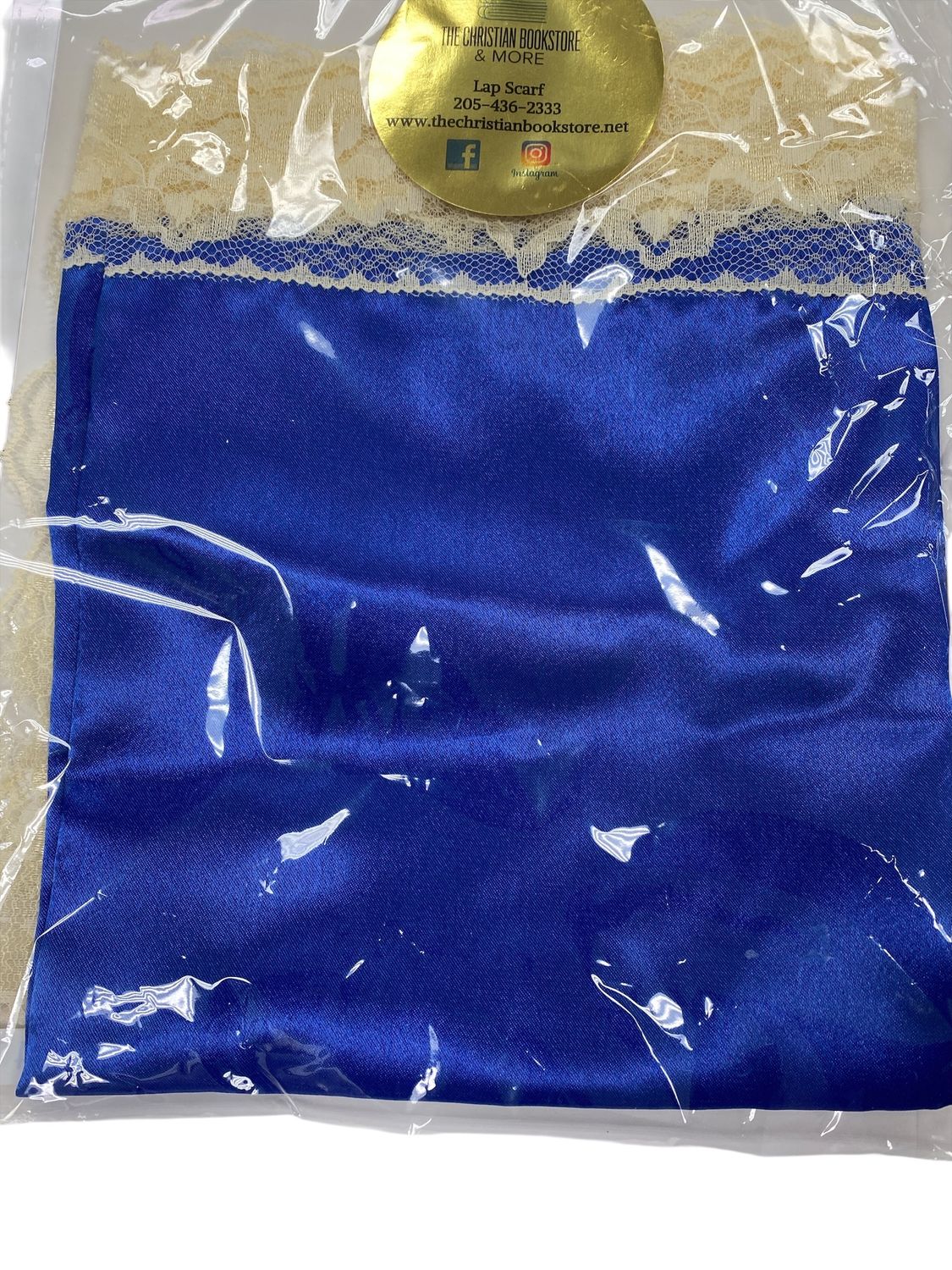 Blue Lap Scarf with Cream Trimming