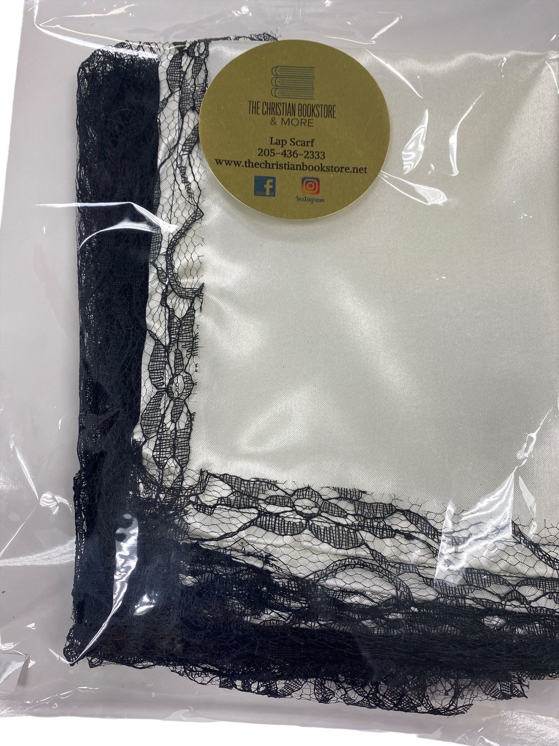 Off White Lap Scarf With Black Trimming