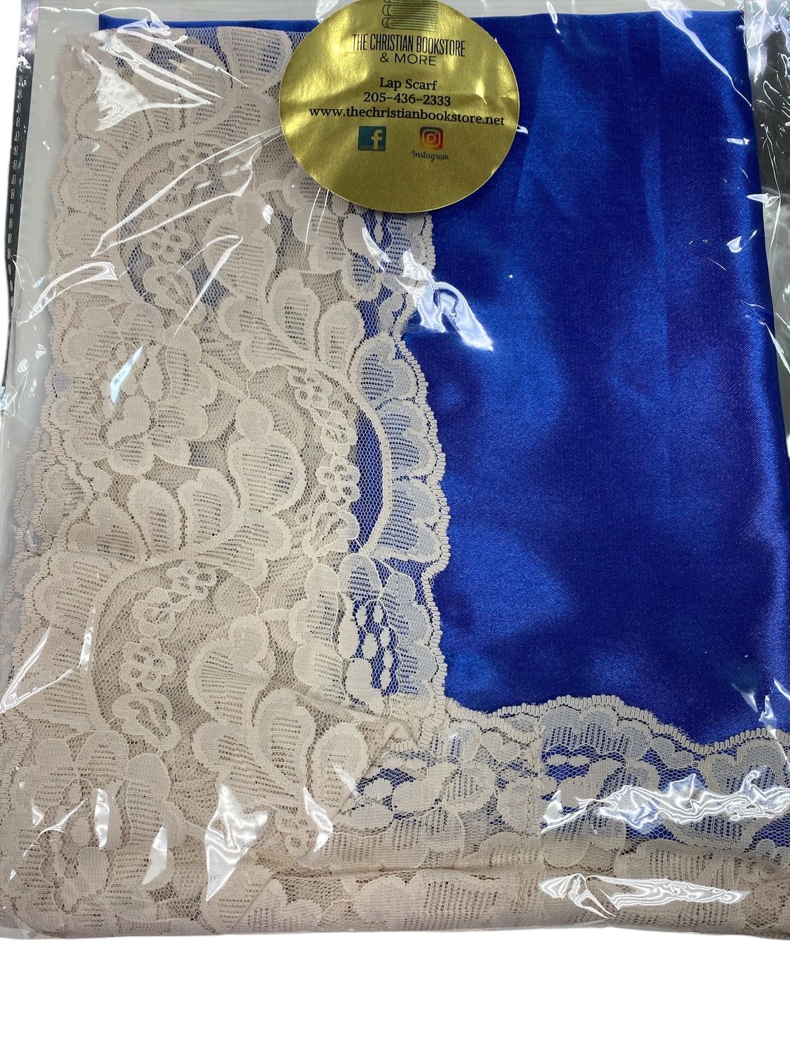 Blue Lao Scarf With White Lace Trimming