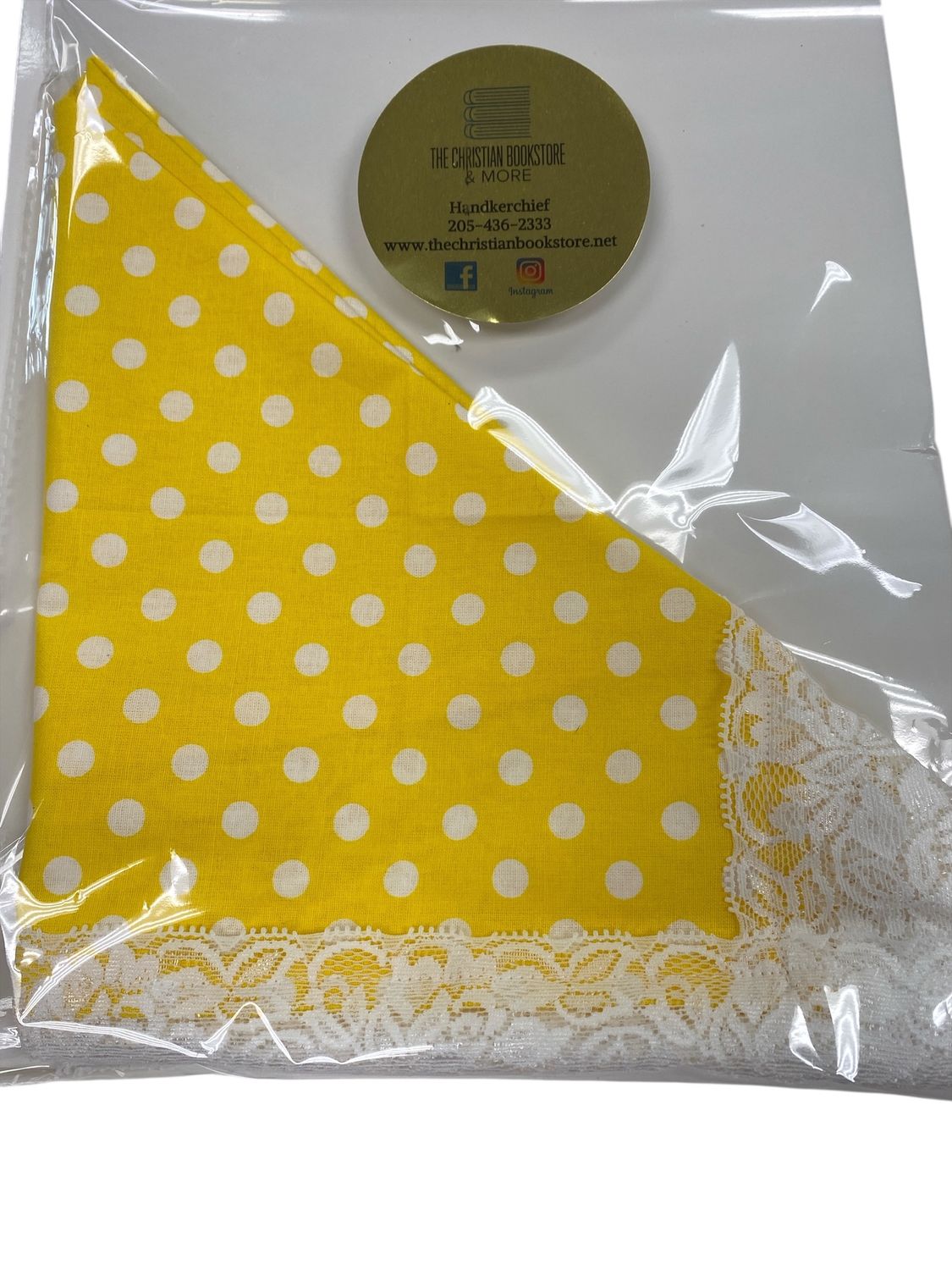 Yellow and White Handkerchief with White Lace Trimming