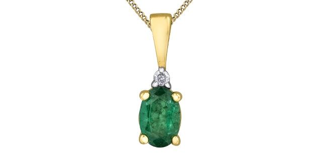 Corona Emerald 10KY Gemstone Necklace .01TW DD7889