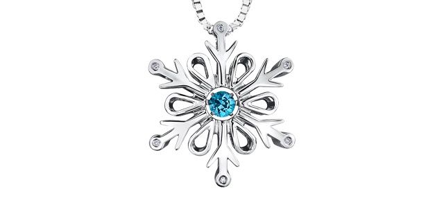 Corona Pulse Blue Topaz Snowflake Sterling Silver Necklace .02TW DD2961