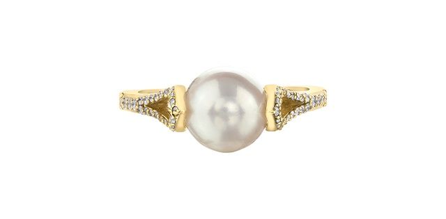 Corona Pearl &amp; Diamond .22TW 10KY Gemstone Ring  DD8014