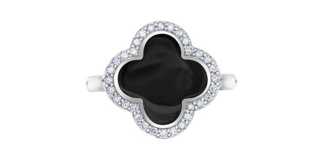 Corona Black Onyx &amp; Diamonds .24TW 10K Gemstone Ring DX955