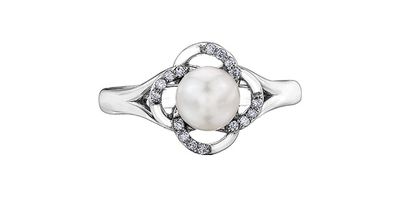 Corona Pearl &amp; Diamond .08TW 10KW Gemstone Ring DD3077