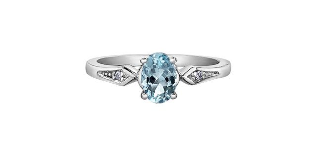 Corona  Aquamarine &amp; Diamonds .02TW 10KW Gemstone Ring DD7252