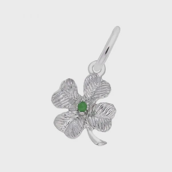 Nuco Charm Sterling - Four Leaf Clover with Green Stone