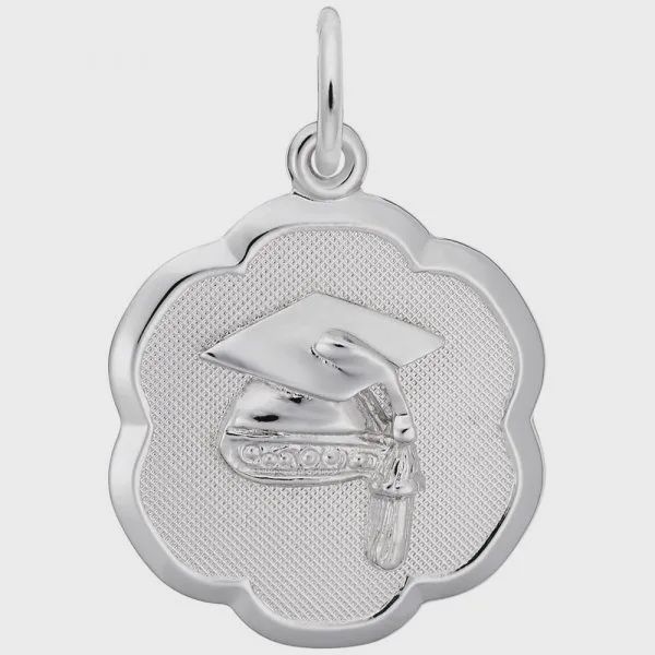Nuco Charms Sterling - Graduation Cap Scalloped Disc