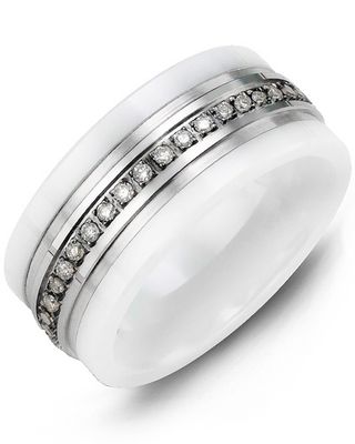 Madani White Ceramic &amp; 10K White Gold  Eternity 0.15ct Ring 9mm
