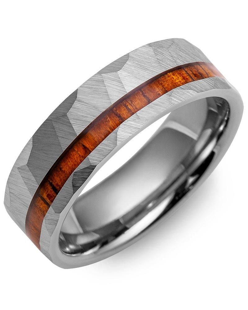 Madani Tungsten Hammer Koa Wood Ring 7mm