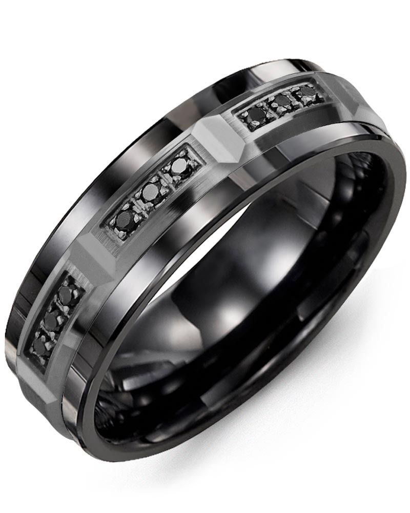 Madani Black Ceramic &amp; 10k Black Gold Diamond Ring 7mm  0.18ct