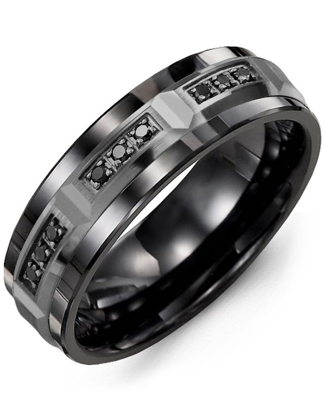 Madani Black Ceramic &amp; 10k Black Gold Diamond Ring 7mm  0.18ct