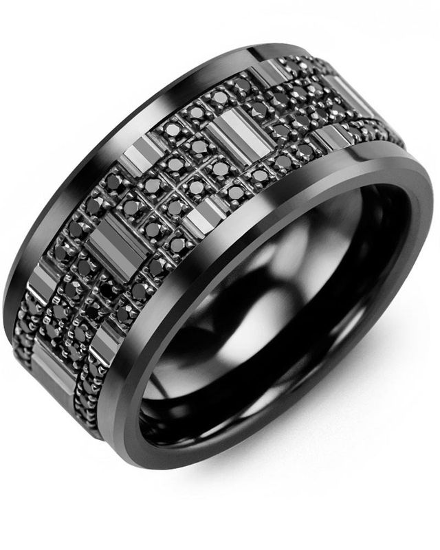 Madani Black Ceramic &amp; 10k Black Gold Diamond  Ring 11mm 0.56ct