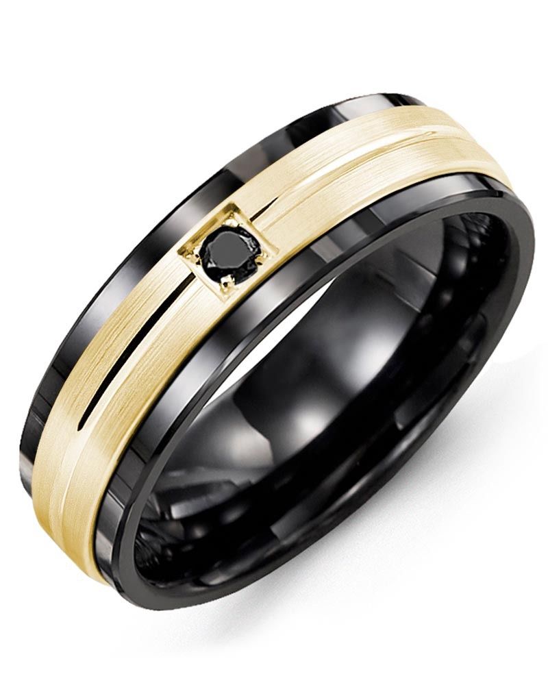 Madani Black Ceramic &amp; 10k Yellow Gold Ring 7 mm