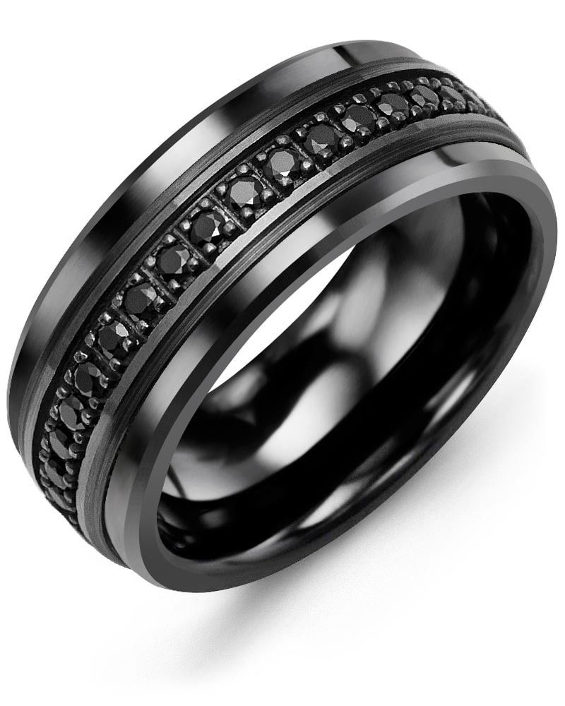 Madani Black Ceramic &amp; 10k Black Gold Diamond Ring 9mm 0.34ct