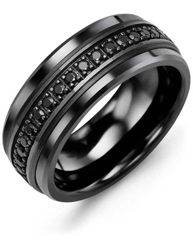 Madani Black Ceramic &amp; 10k Black Gold Diamond Ring 9mm 0.34ct