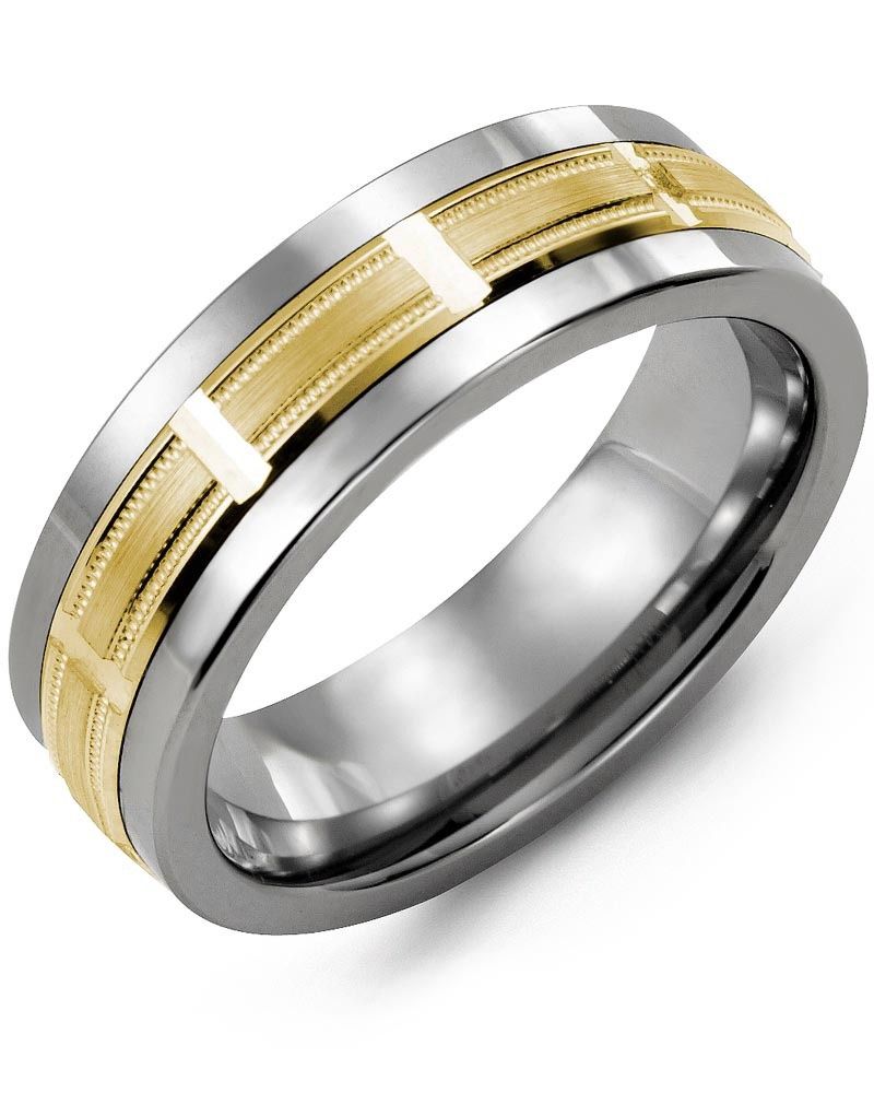 Madani Cobalt &amp; Yellow Gold Bevelled Milgrain 10K Ring 7mm